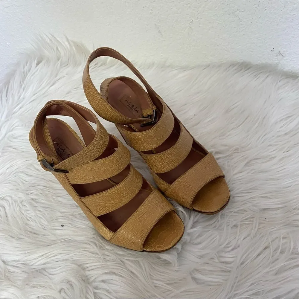 Alaïa Paris Tan Python Leather Open Toe Ankle Strap Heel Sandals 37 EU, 6.5 US